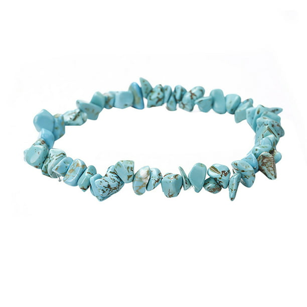 Handmade amazonite quartz aquamarine semi precious gemstone chips bracelet 